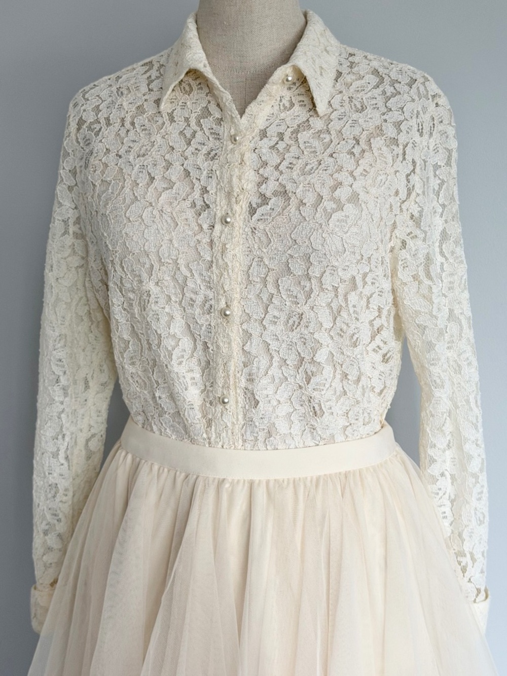 VTG Corded Lace Blouse with French Cuffs